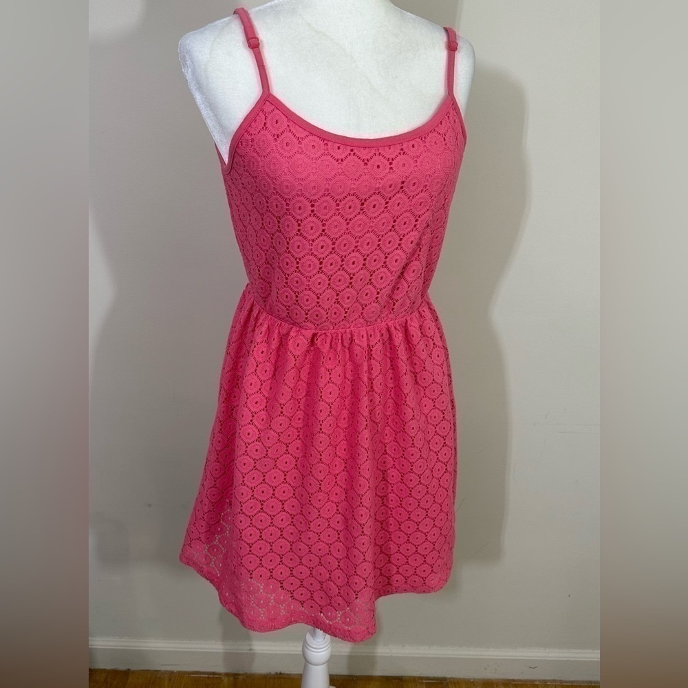 Candalite sz med dress coral a lace look fit and flair spaghetti straps lined.